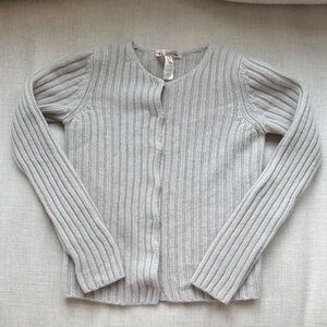 Light Gray Ribbed Knit Girls Cardigan